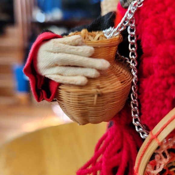 RARE VINTAGE Thai Chiangmai Akha Tribal Ethnic 8” Handmade Doll On Stnd w/friend - Picture 9 of 13